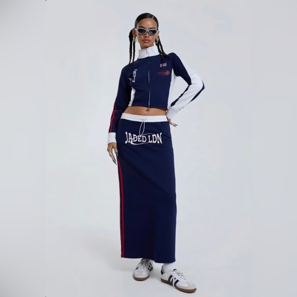 Jaded London Sz M Cropped Long Sleeve Track Jacket & Matching Maxi Skirt 2pc Set - Picture 1 of 16